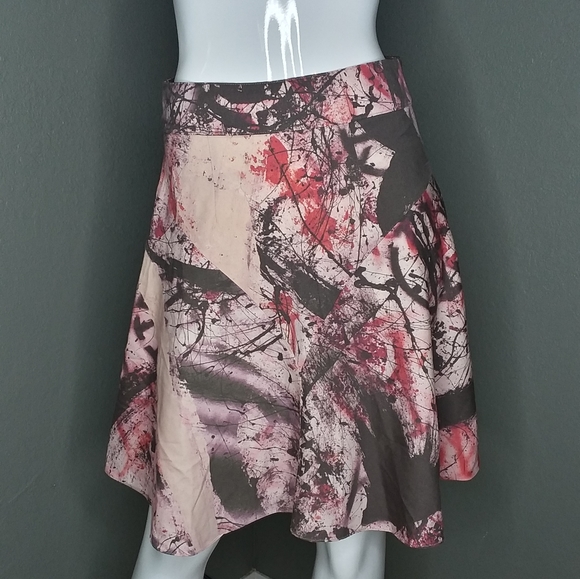 Vintage 90s Y2K Hanley Mellon Pink Brown Paint Spatter Print A Line Skirt Size 2 - Picture 5 of 8